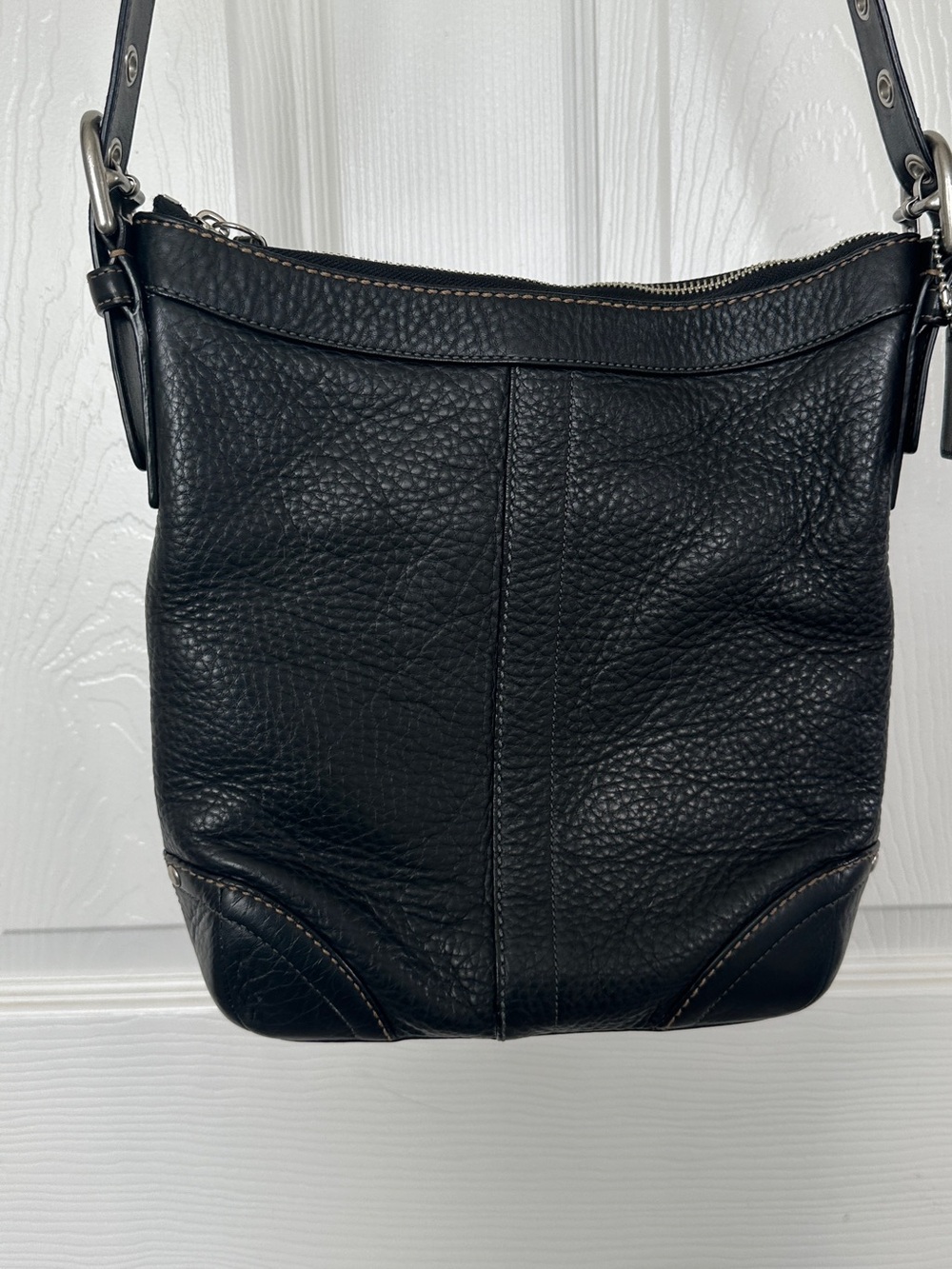 Coach Black Pebbled Leather Y2K Shoulder Crossbody Bag Silver Tone Hardware